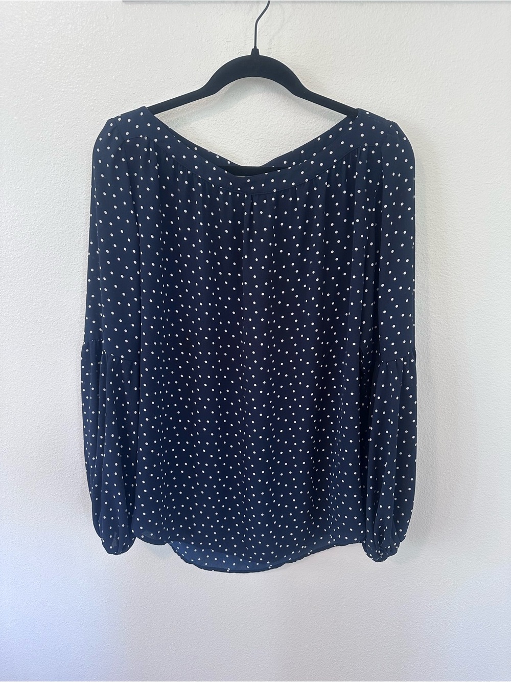 LOFT Navy Polka Dot Long-Sleeve Blouse